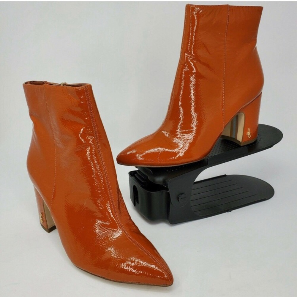 Sam Edelman Tawny Brown Patent Leather Ankle Boots